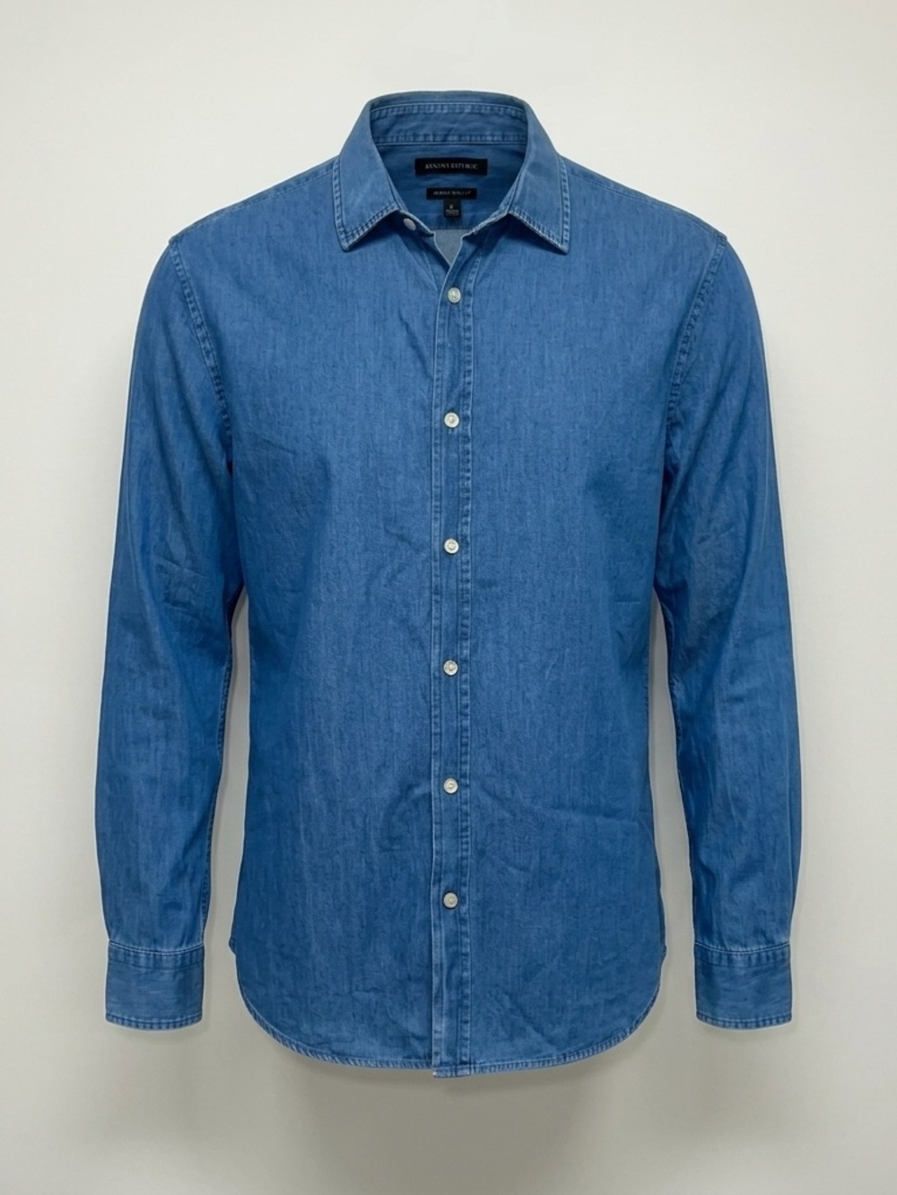 Banana Republic Grant Slim Fit Chambray Shirt Mens Large Blue Long Sleeve Cotton